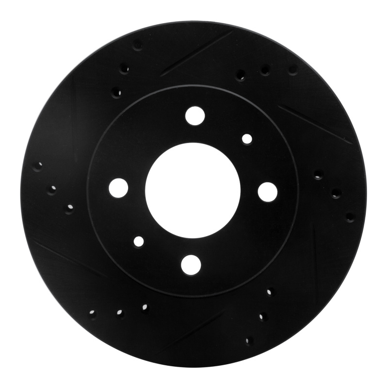 Hyundai Accent Brake Rotor (1) - Front Left - R1 Concepts - Drilled & Slotted - Black - `00-`02